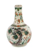 A Chinese famille verte bottle water bottle, Kangxi period, painted with birds amid chrysanthemums