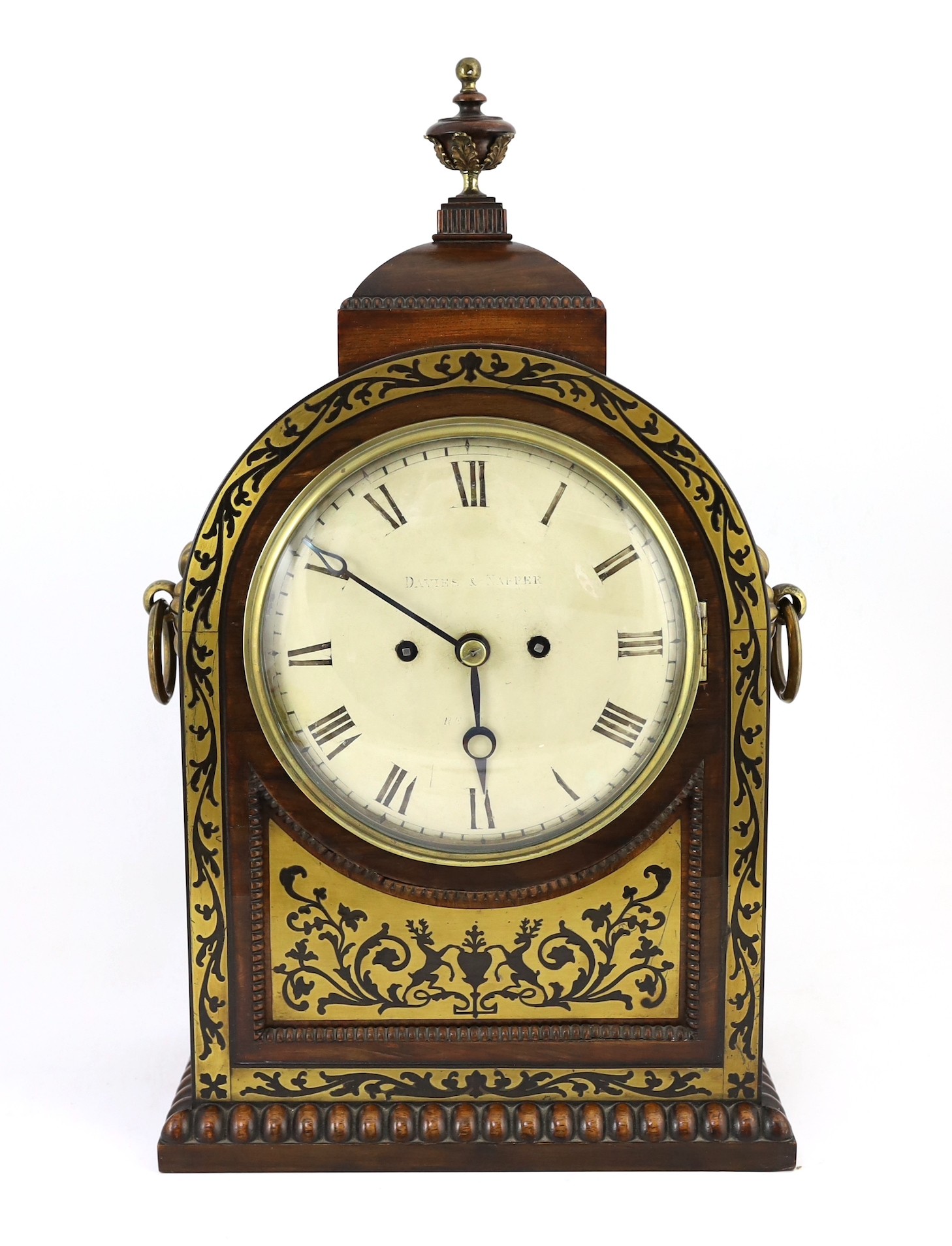 Davies & Napper. A Regency cut brass inlaid rosewood bracket clock, of arched architectural form, - Image 2 of 4