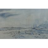 Edward Brian Seago R.B.A, R.S.W.A (British, 1910-1974) Norfolk landscape with sail bargeink and