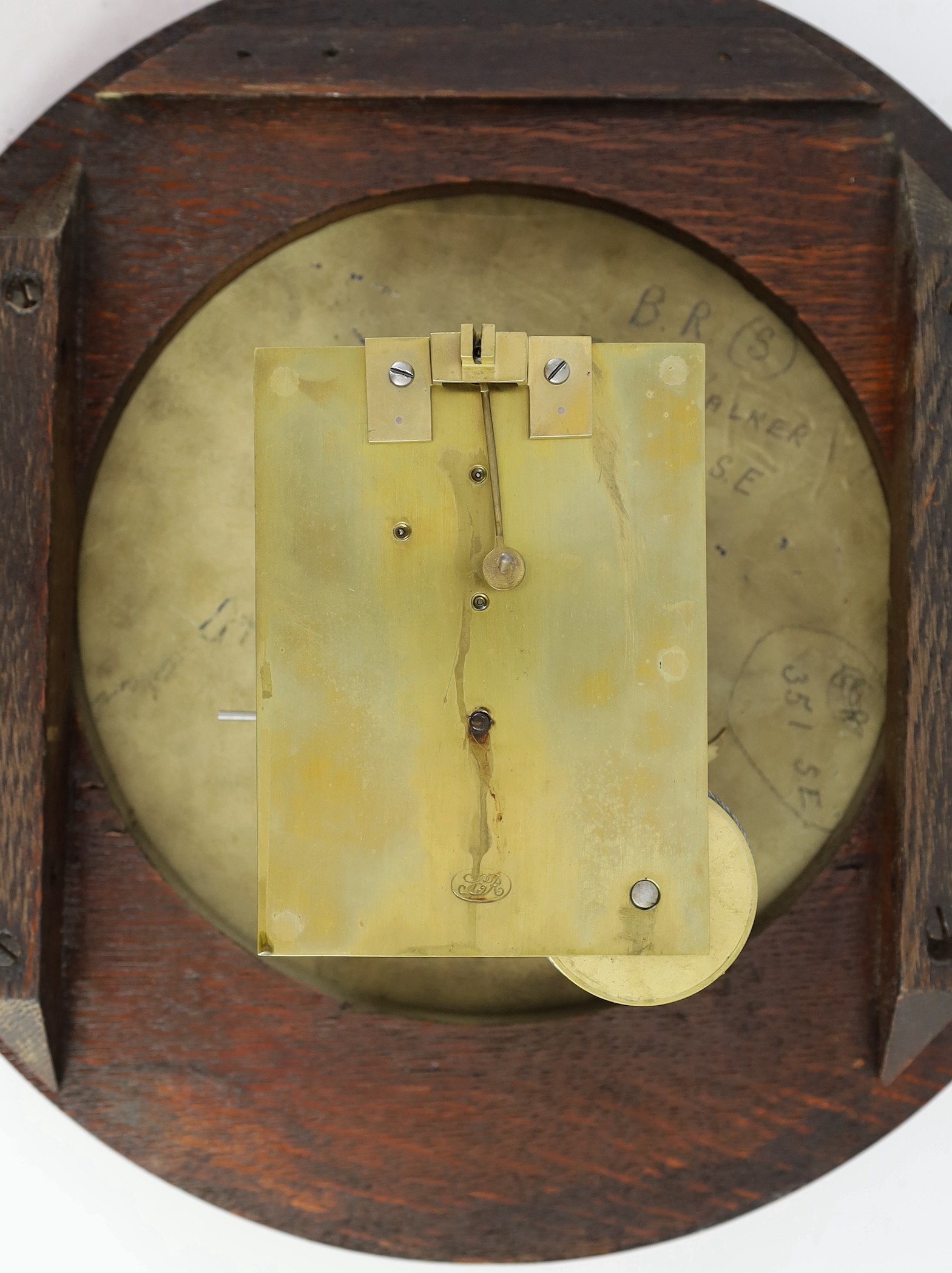 John Walker, South Milton St, London. An Edwardian oak cased drop dial wall timepiece with British - Image 3 of 7