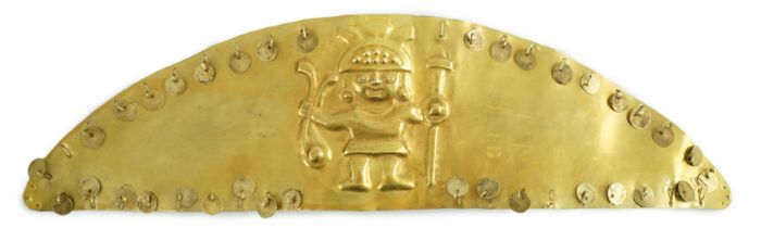 A rare pre-Columbian sheet gold headdress or breast plate, possibly Moche culture, Northern Peru,