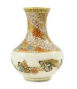 A Japanese miniature Satsuma pottery baluster vase, by Yabu Meizan, Meiji period, finely painted