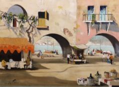 § § Cecil Rochfort D'Oyly-John (British, 1906-1993) Café in arches, South of Franceoil on