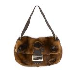 A rare vintage Fendi Baguette brown mink shoulder bag, with brown leather stitched strap, original