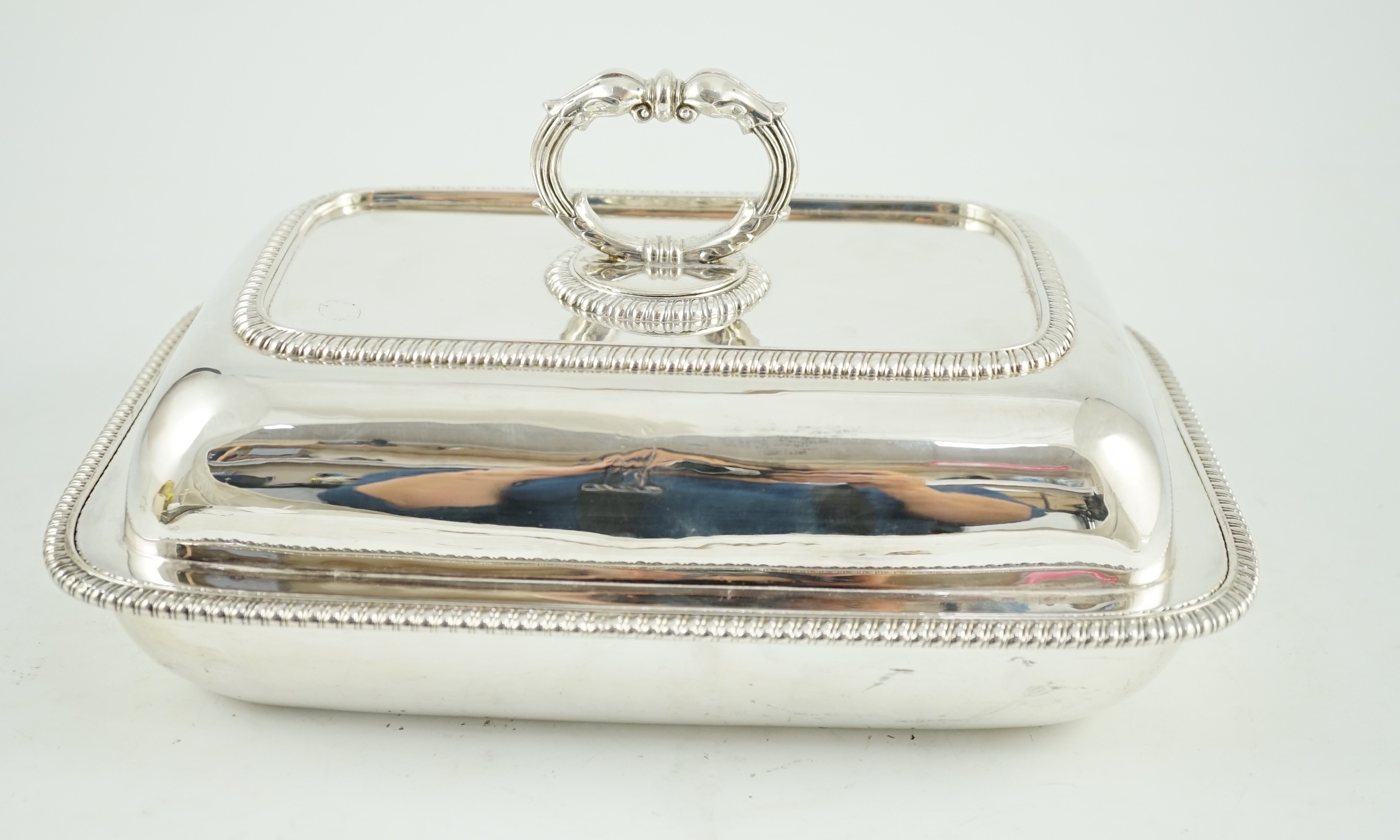 A George III silver shaped rectangular tureen, cover and handle, the base hallmarked for London, - Image 3 of 6