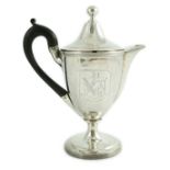 A George III silver Argyle, by Henry Chawner, of pedestal vase form, with ball finial and engraved