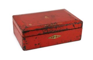 A George VI red morocco leather government despatch box, embossed in gold with the royal cypher of