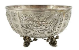 A late 19th/early 20th century Chinese Export silver rose bowl, embossed with character marks,