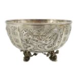 A late 19th/early 20th century Chinese Export silver rose bowl, embossed with character marks,