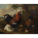 Manner of Melchior d'Hondecoeter (Dutch, c.1636-1695) A cockerel, chickens and chicks in a