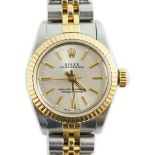 A lady's early 1990's steel and gold Rolex Oyster Perpetual wrist watch, on a steel and gold Rolex