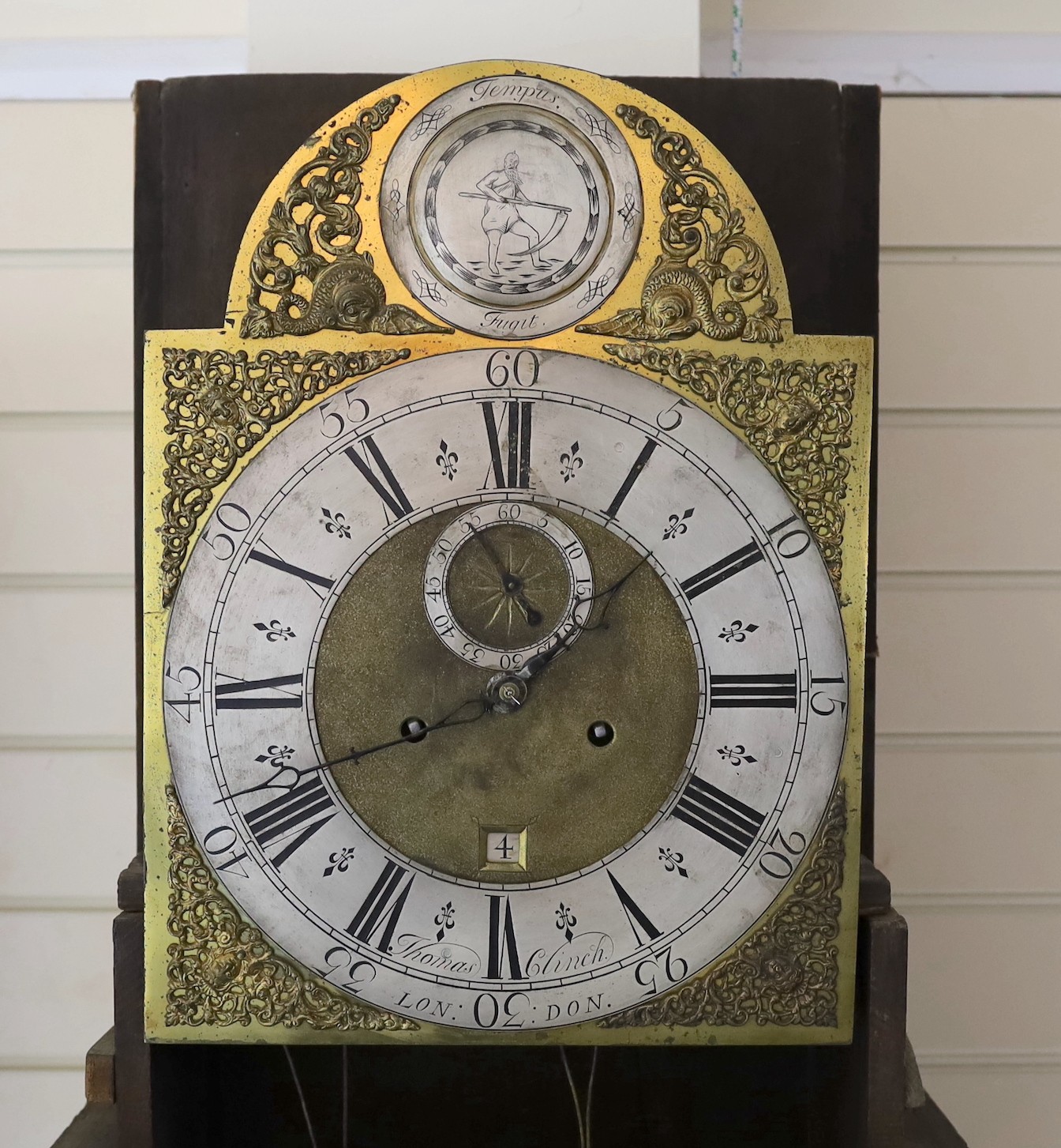 Thomas Clinch of London. A black japanned eight day longcase clock, the 12 inch arched brass dial - Image 9 of 9