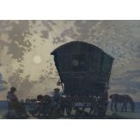 Edward Louis Lawrenson (British, 1868-1940) Gypsy cart under moonlightaquatintsigned in pencil and