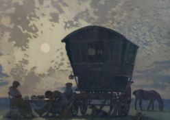 Edward Louis Lawrenson (British, 1868-1940) Gypsy cart under moonlightaquatintsigned in pencil and
