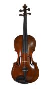 A 19th century violin attributed to Klotz school, unlabelled, the back and sides with medium curl,