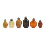 A scholarly collection of six 19th century Chinese snuff bottles, to include two amber examples, 4.