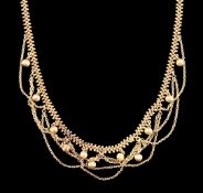 An early 20th century Austro-Hungarian gold drop fringe necklace, with fluted drops, 43cm, 16.4