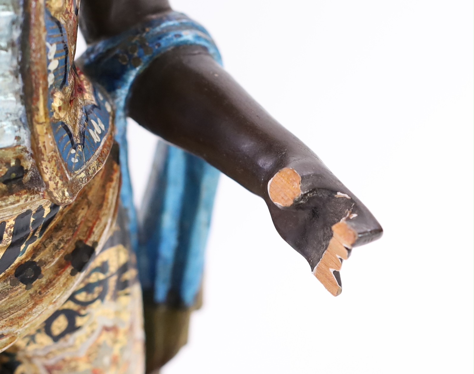 A 19th century Venetian carved wood and polychrome gondolier blackamoor table, the stem carved as - Image 3 of 6