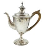 A George III silver pedestal coffee pot, by John Emes, of vase form, with vase finial and reeded