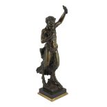After Clodion. A bronze figure of a Bacchic satyr, on black marble and brass base.Provenance - Ken