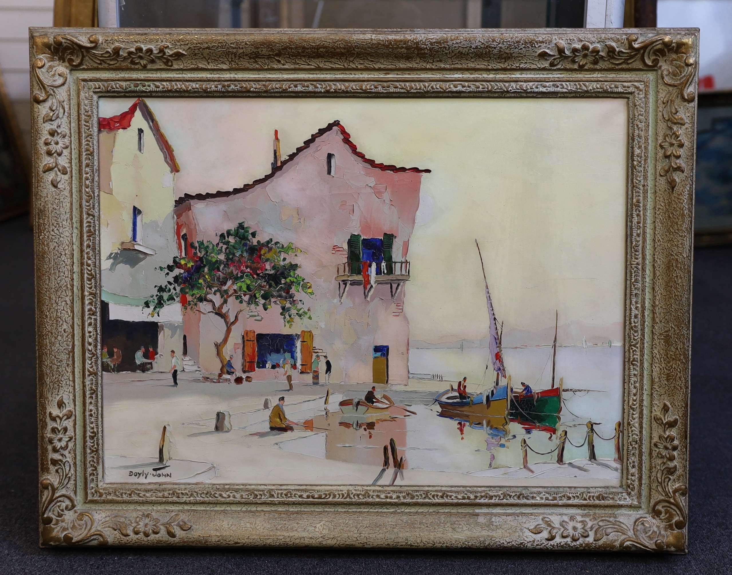 § § Cecil Rochfort D'Oyly-John (British, 1906-1993) 'St Tropez, Riviera about 7.30'oil on - Image 2 of 4