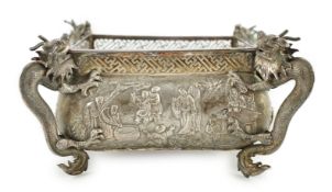A late 19th/early 20th century Chinese Export silver planter, maker WC, of rectangular form, with