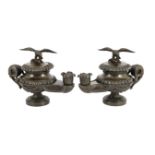James De Ville, 367 Strand, London. A pair of Regency bronze oil lamps to a design by Thomas Hope,