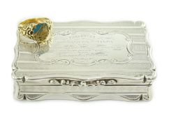 Australian naval interest - A Victorian engraved silver presentation snuff box, inscribed 'Presented
