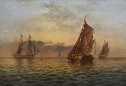 Thomas Lucop (British, 1834-1911) Shipping on a calm seaoil on boardsigned and dated '9029 x
