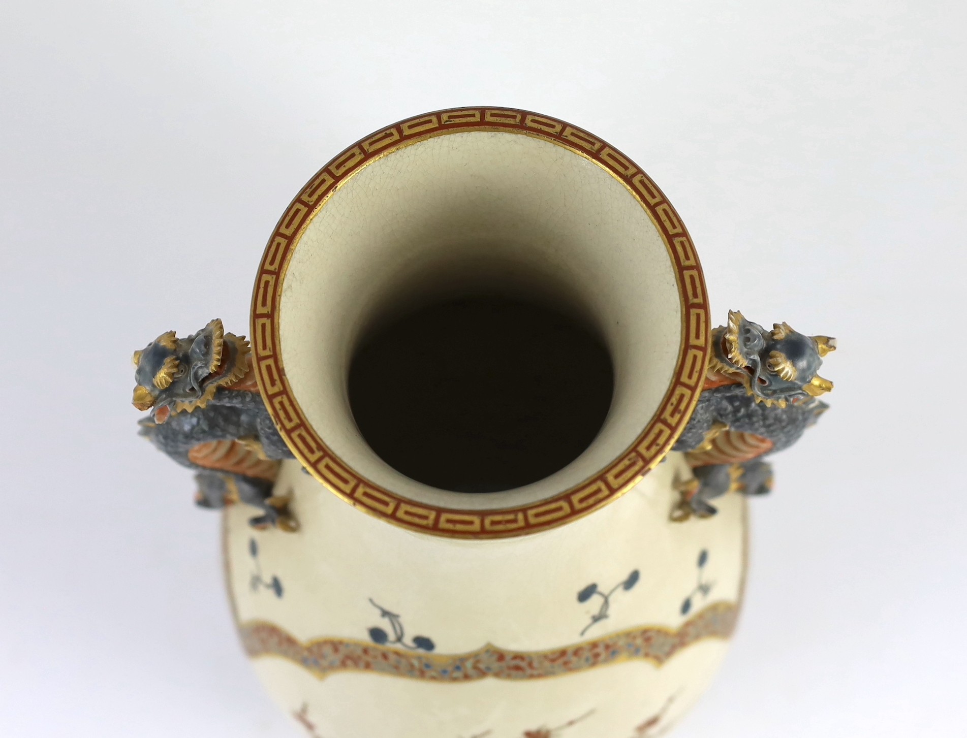 A large Japanese Satsuma pottery vase, late 19th century, finely gilded and painted in enamels - Image 6 of 9