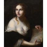 18th century English School Portrait of a woman holding an Old Master drawingoil on canvas74 x