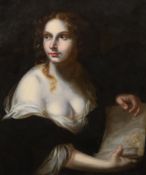 18th century English School Portrait of a woman holding an Old Master drawingoil on canvas74 x