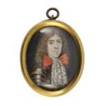 Manner of Pierre Huaut (Swiss, 1647-1698) Portrait miniature of a gentleman wearing