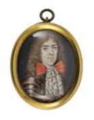Manner of Pierre Huaut (Swiss, 1647-1698) Portrait miniature of a gentleman wearing