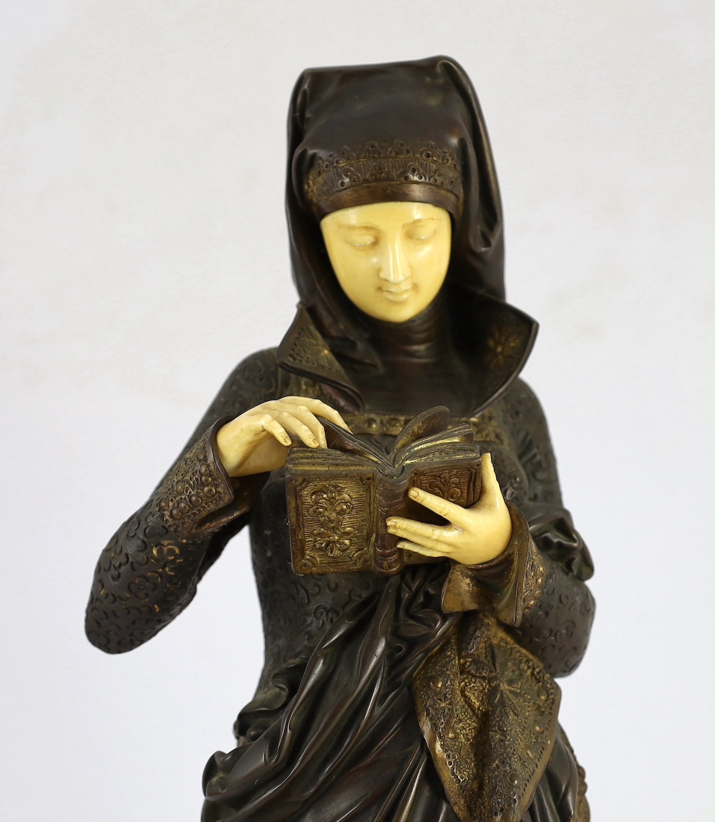 Albert-Ernest Carrier-Belleuse (French, 1824-1887). A parcel gilt bronze and ivory figure, ' - Image 2 of 6