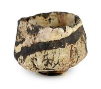 § § Ewen Henderson (1934-2000), a hand-built mixed laminated clay chawan, in a patchwork of volcanic