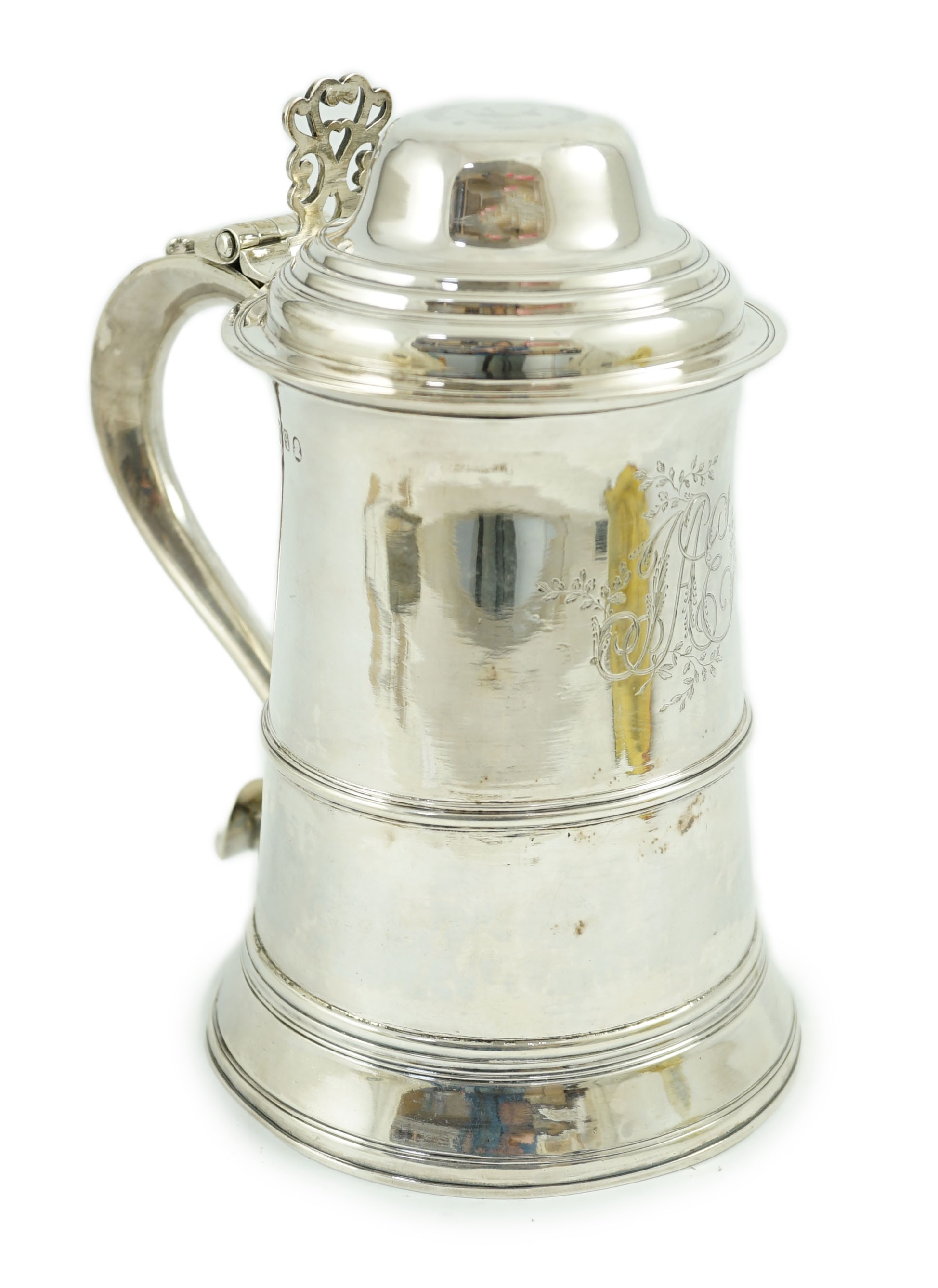 A large George III silver tankard, by George Smith II and Thomas Hayter, with later? engraved - Image 3 of 9