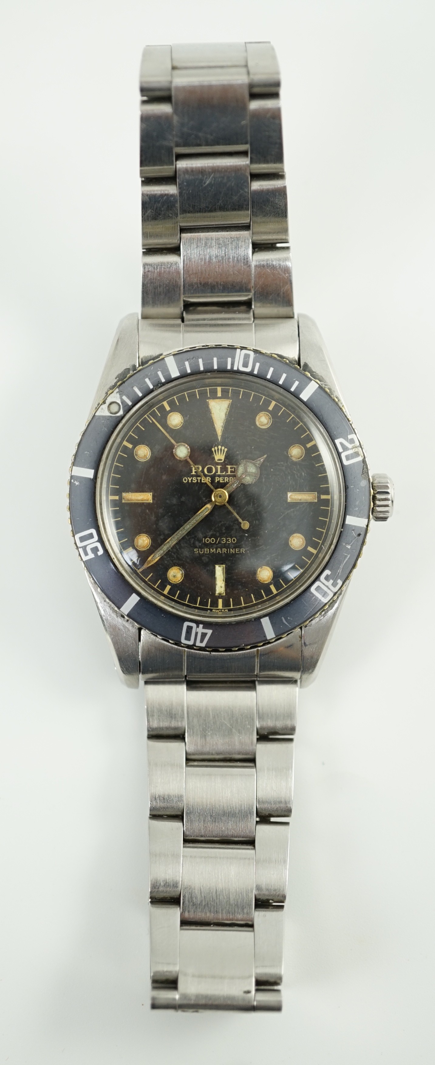 A gentleman's rare 1956 stainless steel Rolex Oyster Perpetual 100/330 Submariner wrist watch, - Image 2 of 3