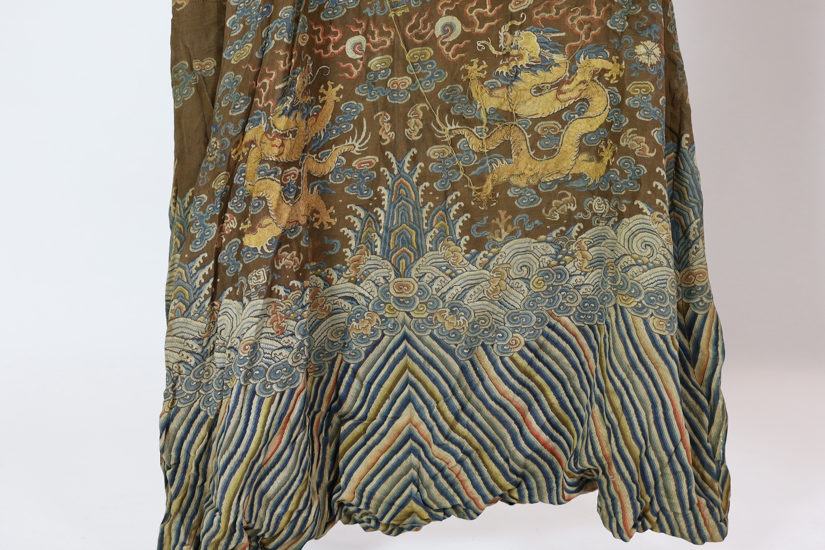 A Chinese embroidered silk and kesi gauze ’dragon’ summer robe, late Qing dynasty, - Image 3 of 6