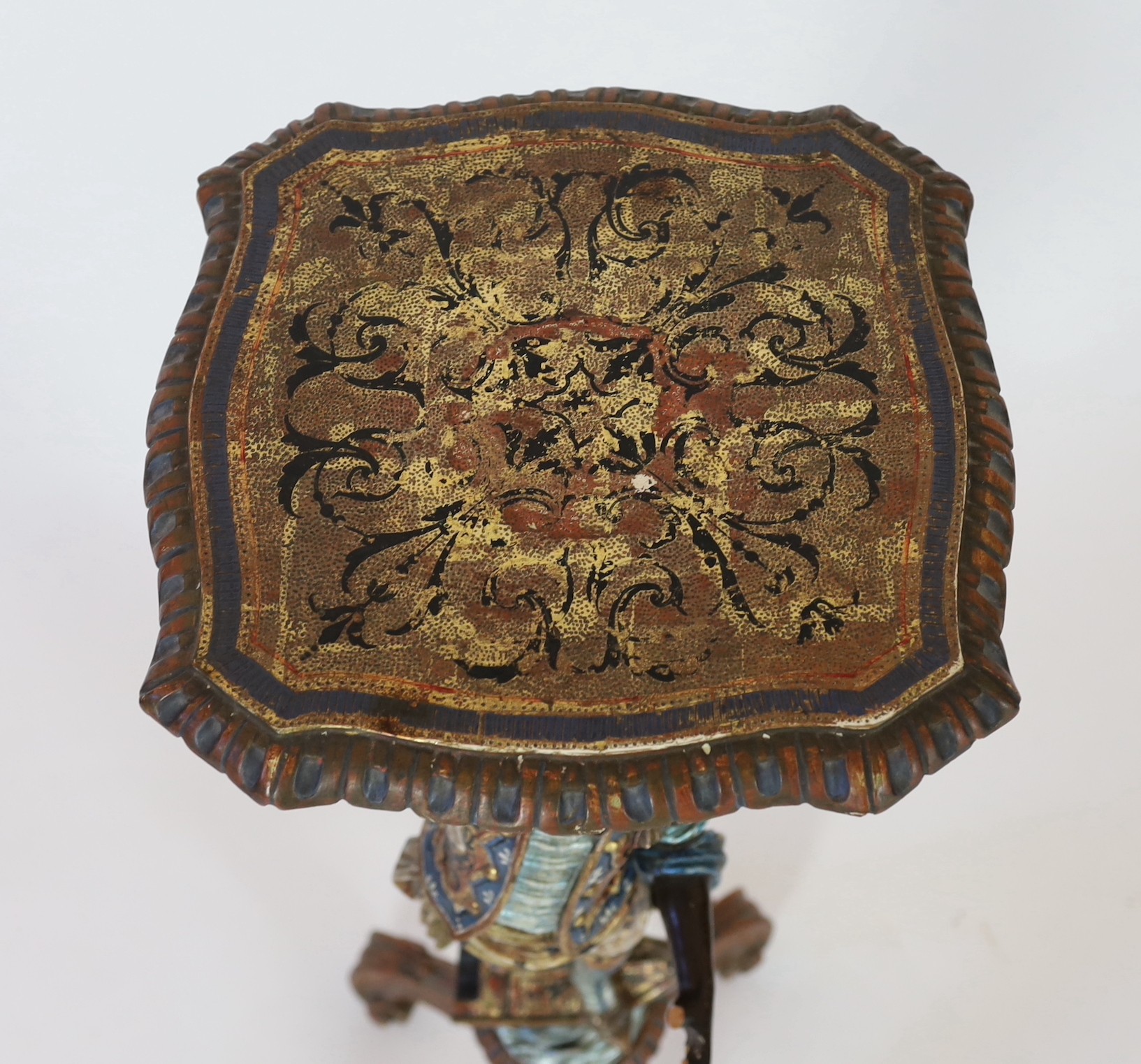 A 19th century Venetian carved wood and polychrome gondolier blackamoor table, the stem carved as - Image 4 of 6