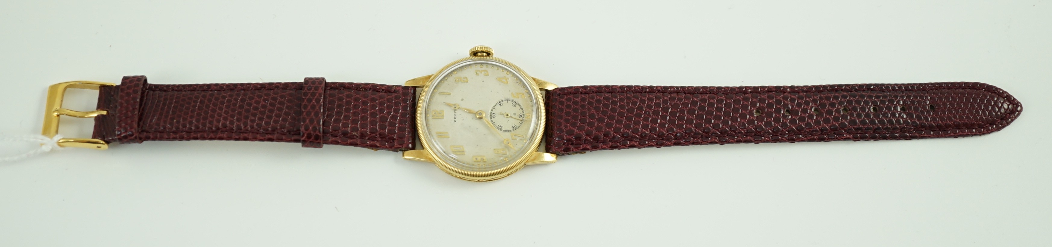 A gentleman's 18ct gold Zenith manual wind wrist watch, on associated leather strap, with Arabic - Image 2 of 4