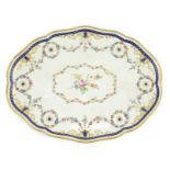 A Sevres porcelain shaped oval tray, date code for 1754, probably later decorated with a central