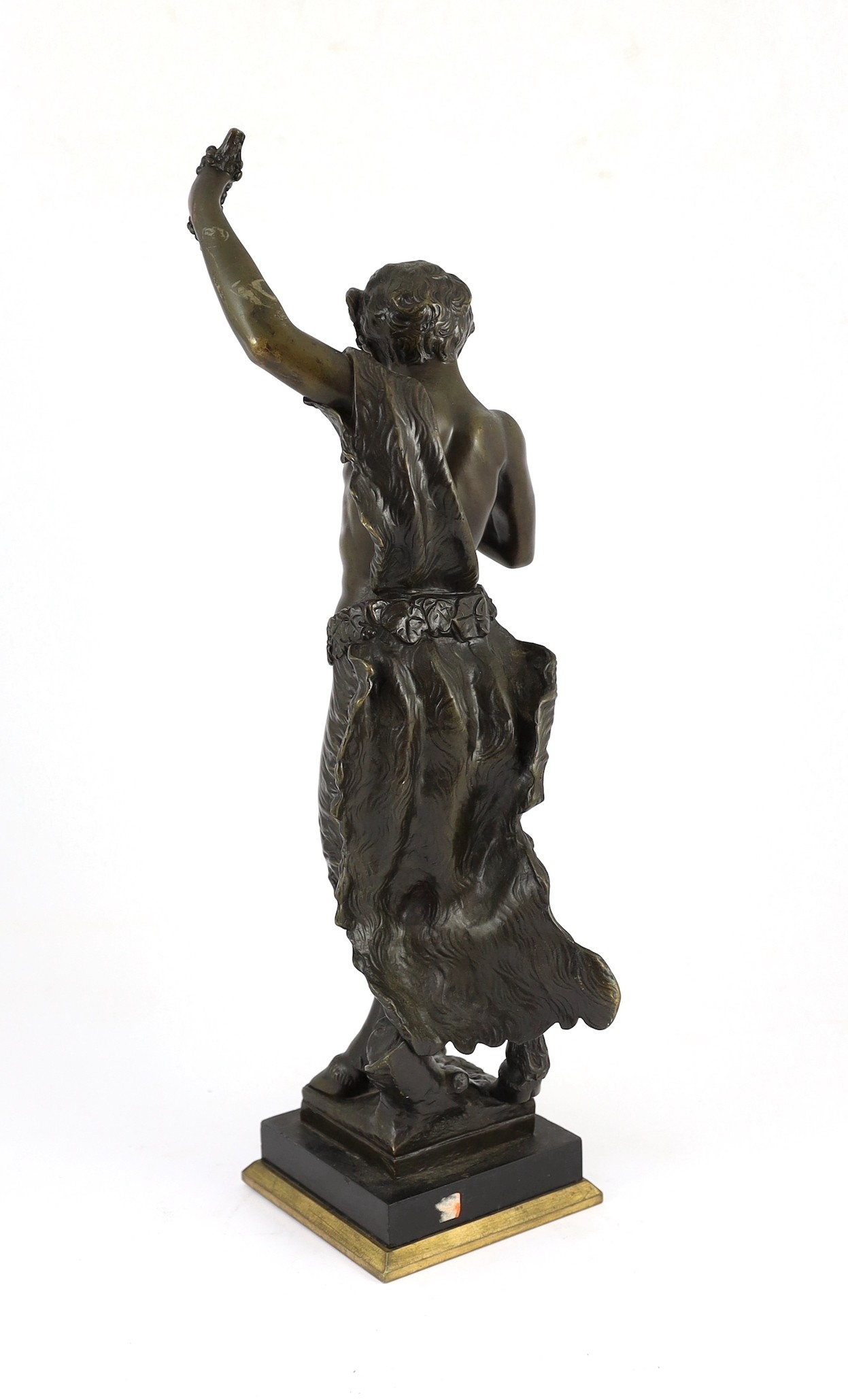 After Clodion. A bronze figure of a Bacchic satyr, on black marble and brass base.Provenance - Ken - Image 2 of 3
