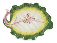 A Chelsea red anchor leaf dish, c.1756, painted to the centre with a floral spray within