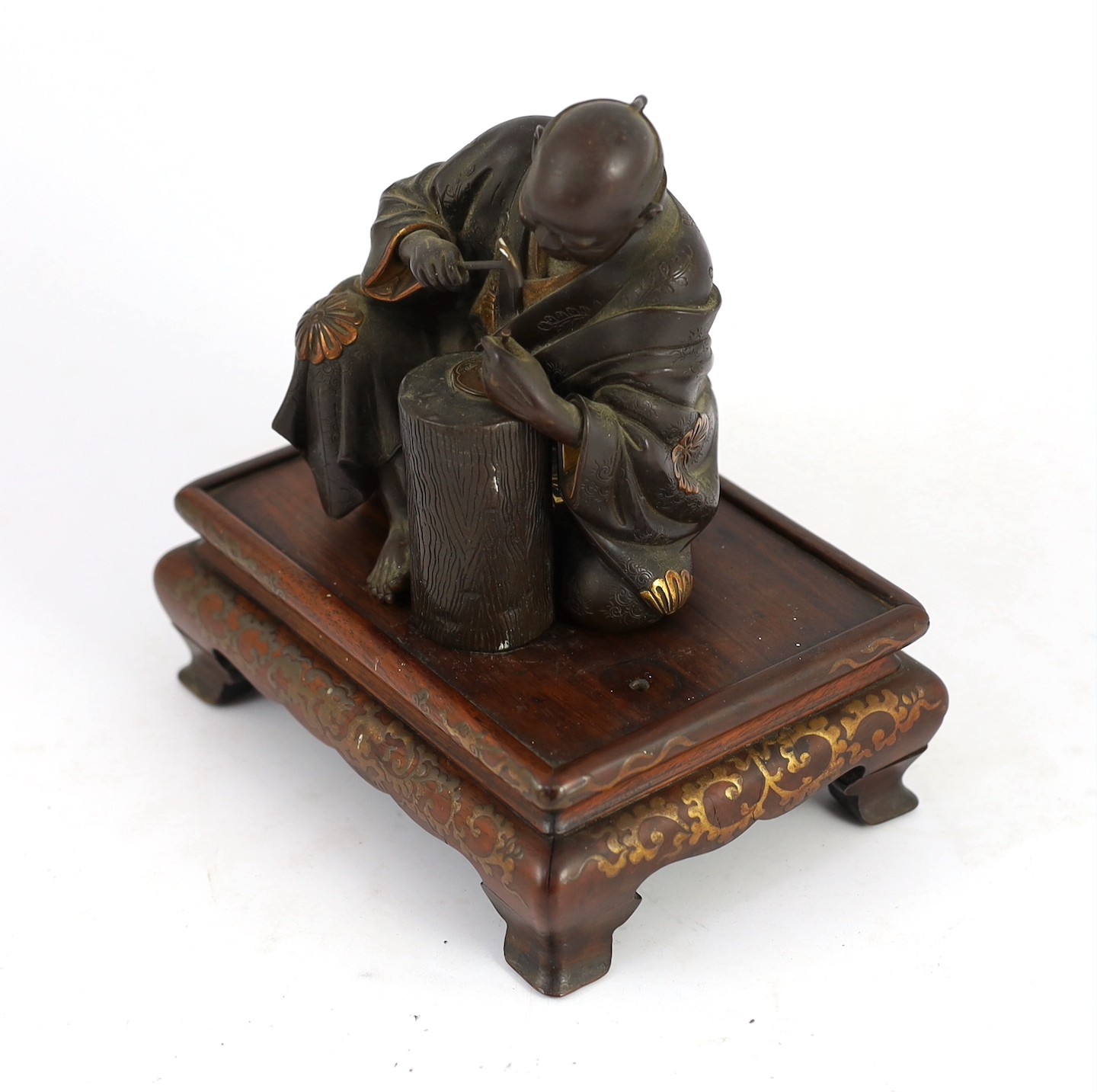 A Japanese bronze model of a sword fittings master craftsman, by Miyao Eisuke, Meiji period, the - Image 3 of 5