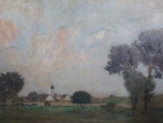 Robert Friedrich Karl Scholtz (German, 1877-1918) Extensive Eastern European landscape with church