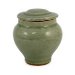 A Chinese celadon small baluster jar and cover, Southern Song dynasty or later, 8cm high***CONDITION