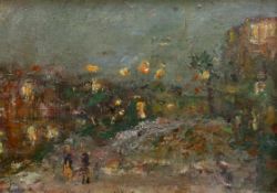 Konstantin Alekseevic Korovin (Russian, 1861-1939) Fireworks over Paris 1907oil on cardsigned and