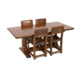 Robert Thompson of Kilburn. A Mouseman oak refectory table and four matching dining chairs, with