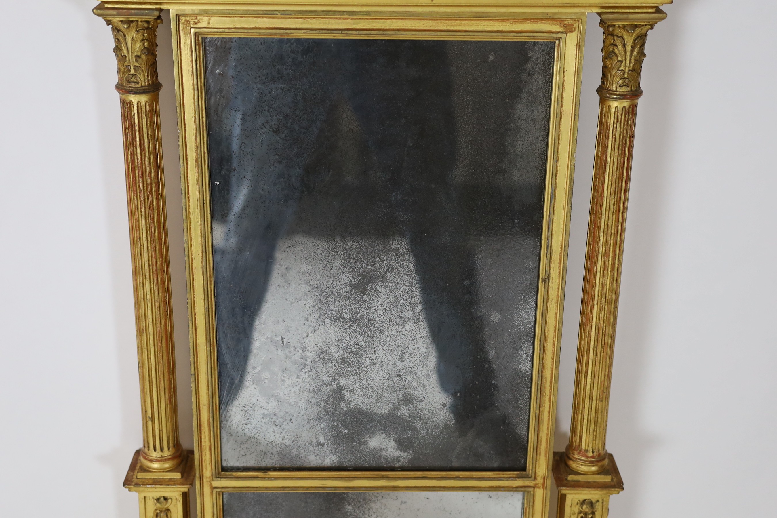 A George III giltwood pier glass, the tabernacle style frame with flowers in a basket and swans neck - Image 4 of 5